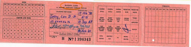 RVN Rations Card 1969